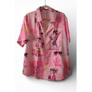 Pink Panther Hawaiian Shirt Mens Summer Aloha Beach Cartoon Button Up Casual 3XL
